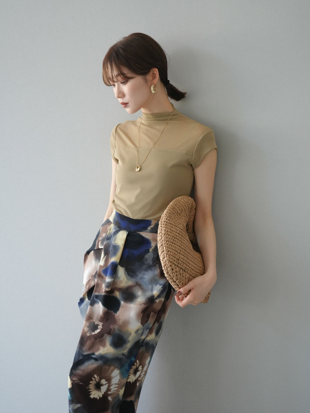 [予約]シアー切替ストレッチトップス/ベージュ