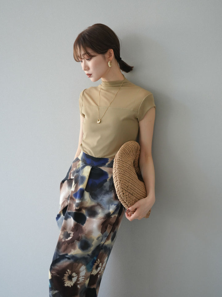 [予約]シアー切替ストレッチトップス/ベージュ