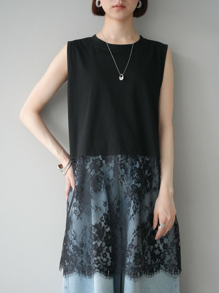 [予約]レース切替ノースリトップス/ブラック