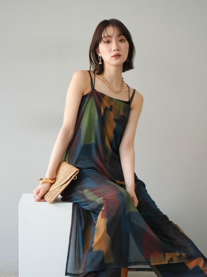 [SET]水彩アートシアーキャミワンピース+水彩アートイージーパンツ(2set)