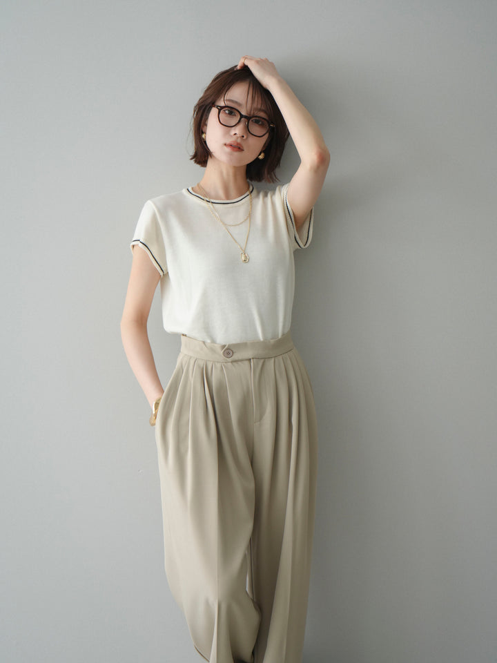 [SET]配色ハーフスリーブニットトップス+配色ハーフスリーブニットトップス(2set)