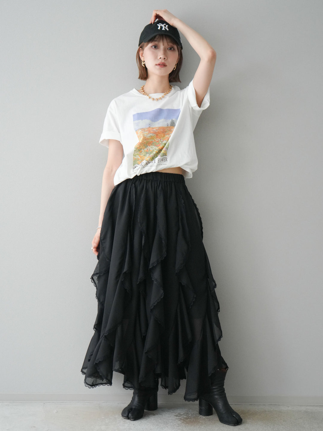 【預購】花朵照片T卹/米白色