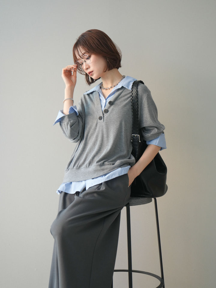 [予約]シャツレイヤードデザインカットプルオーバー/lightgray