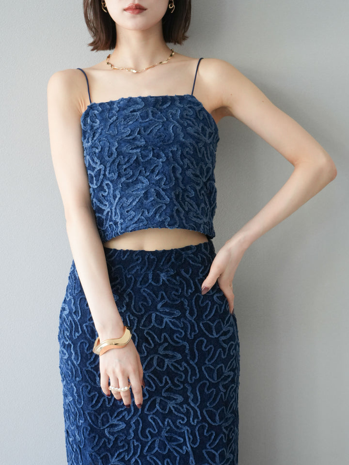 [予約]パイピングフラワーシアーベロアキャミソール/ネイビー