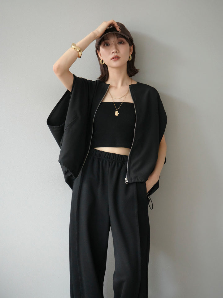 [予約]スリーブレスドロストZIPブルゾン/ブラック