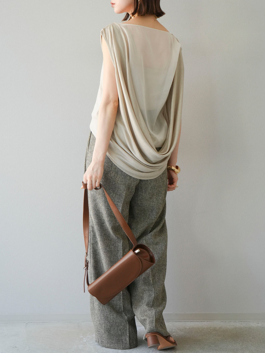 [予約]ミックスツイードタックパンツ/ブラウン