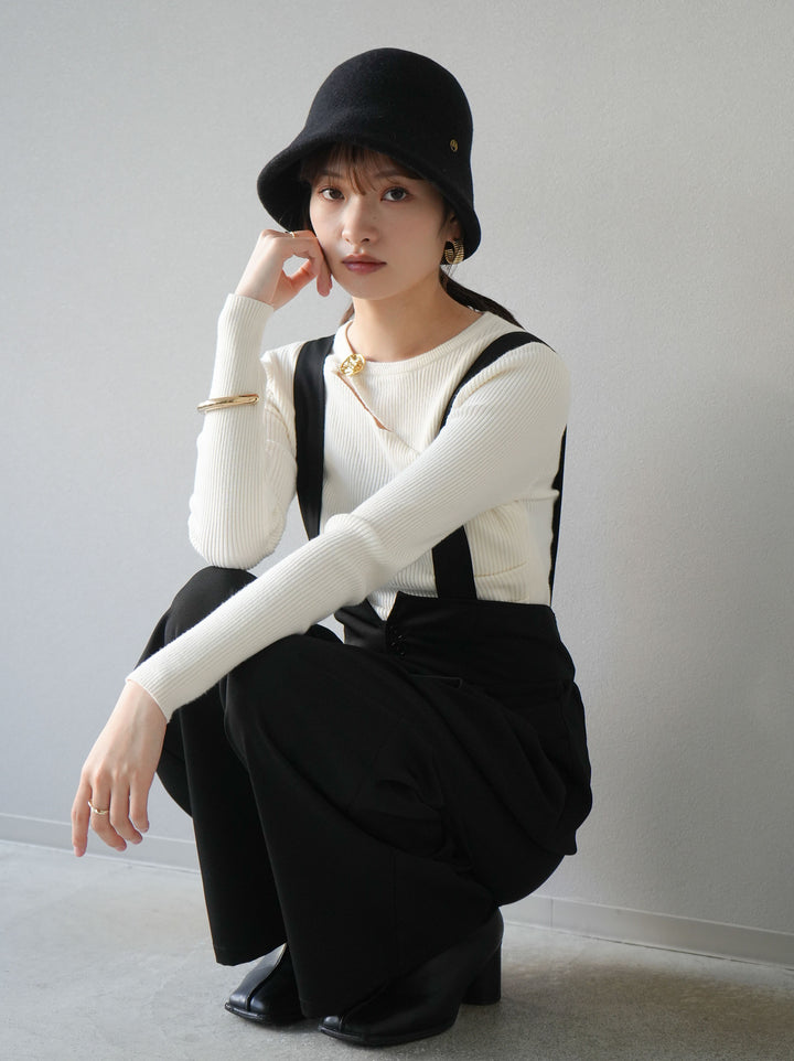 [予約]ゴールドモチーフデザインリブトップス/ホワイト