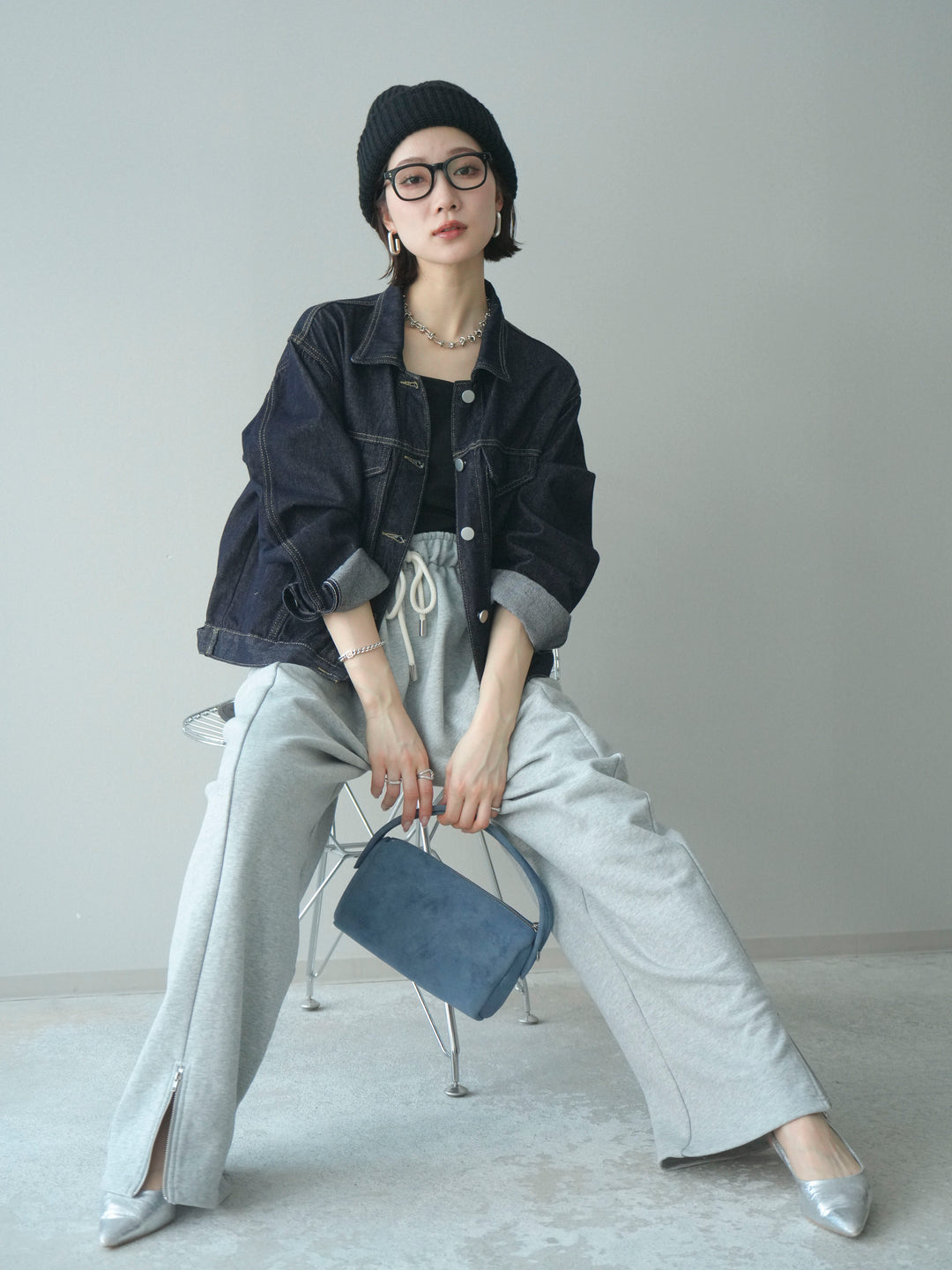 [予約]配色ステッチデニムジャケット/darkblue