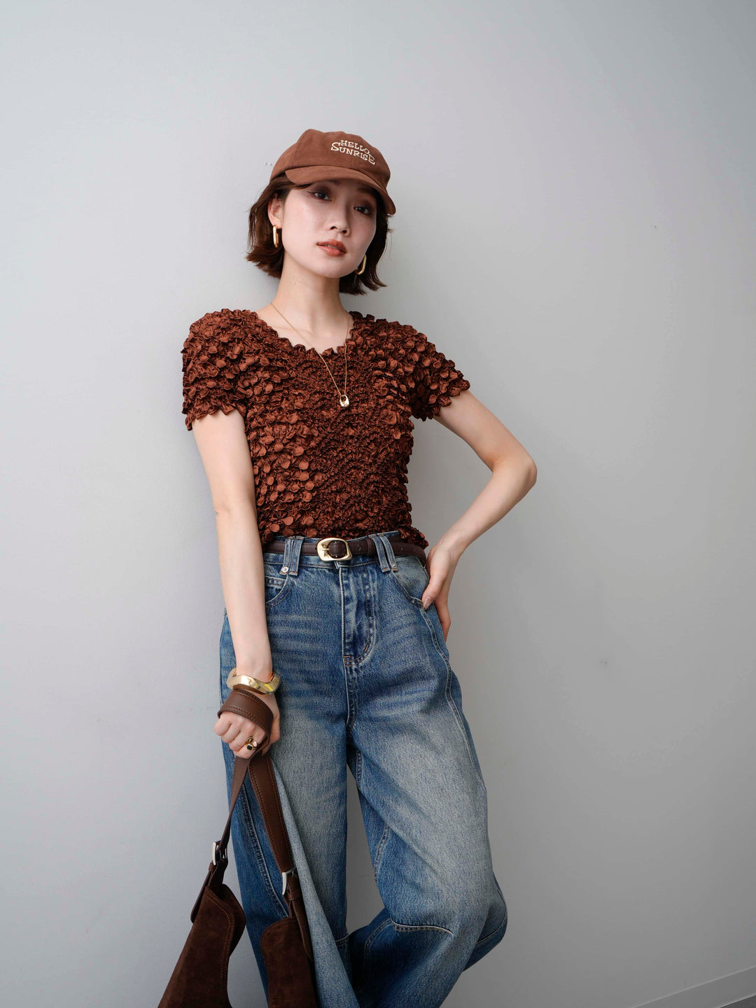 [予約]ドットスモッキングフレンチトップス/brown
