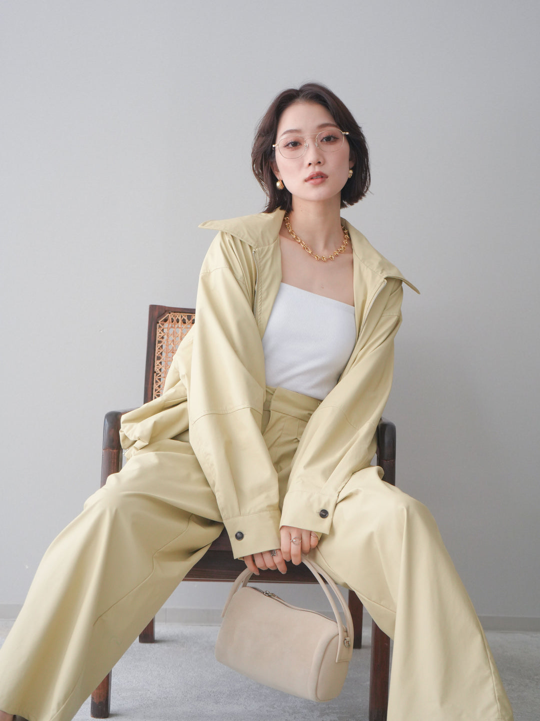 [予約]ウォッシャブルフェイクレザーバルーンジャケット/yellow