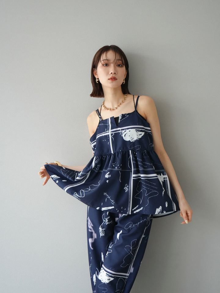 [予約]ペイント柄キャミソール/ネイビー
