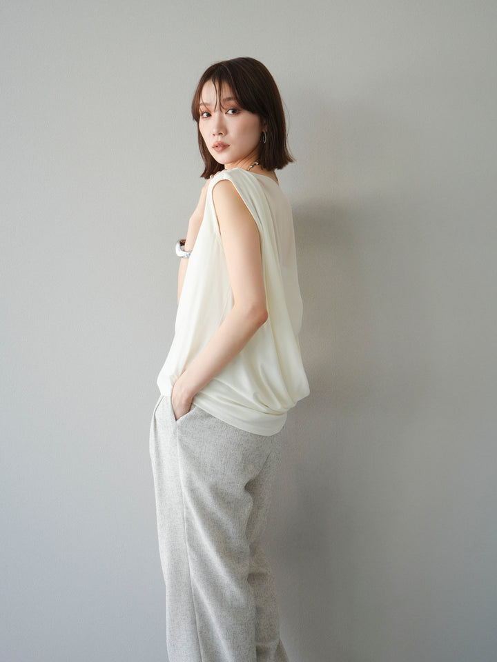 [預訂] 雙向透視多層垂墜上衣/象牙色