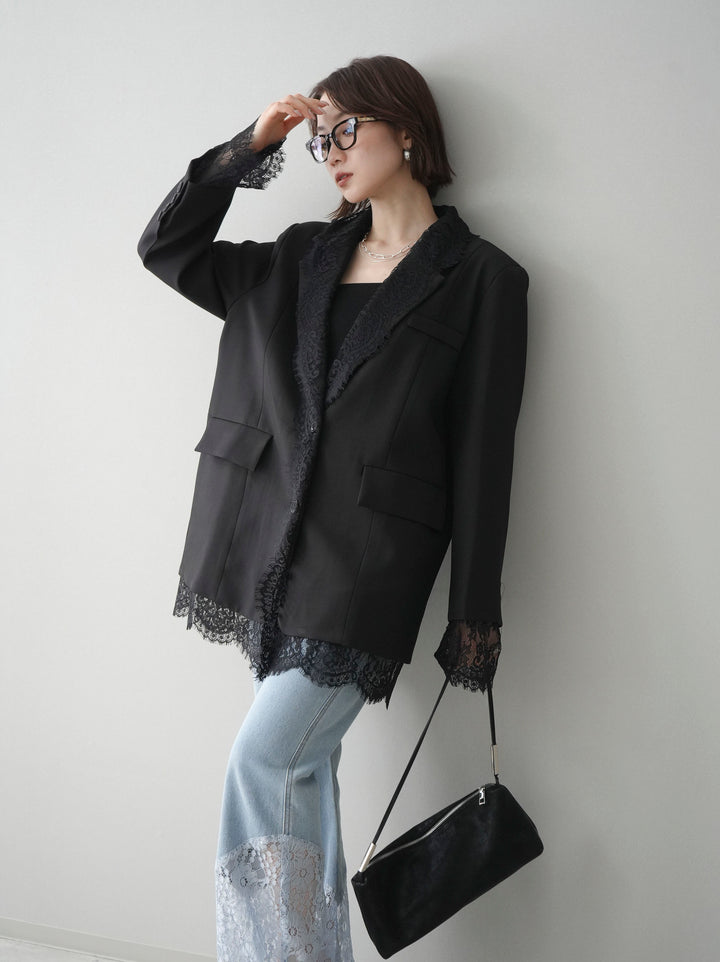 [予約]レースドッキングオーバージャケット/black