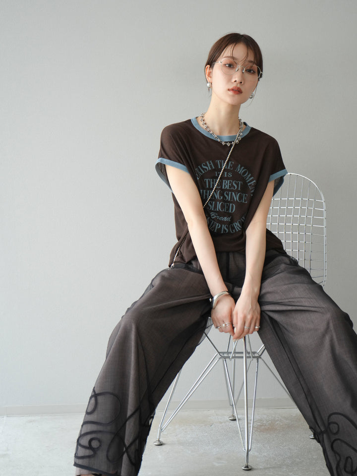 [SET]シアーフライス ロゴプリントT +コード刺繍チュールレイヤードパンツ(2set)