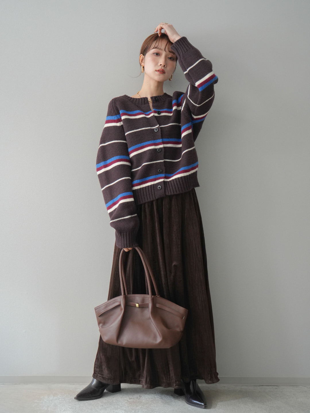 [予約]ワッシャーベロアプリーツスカート/brown