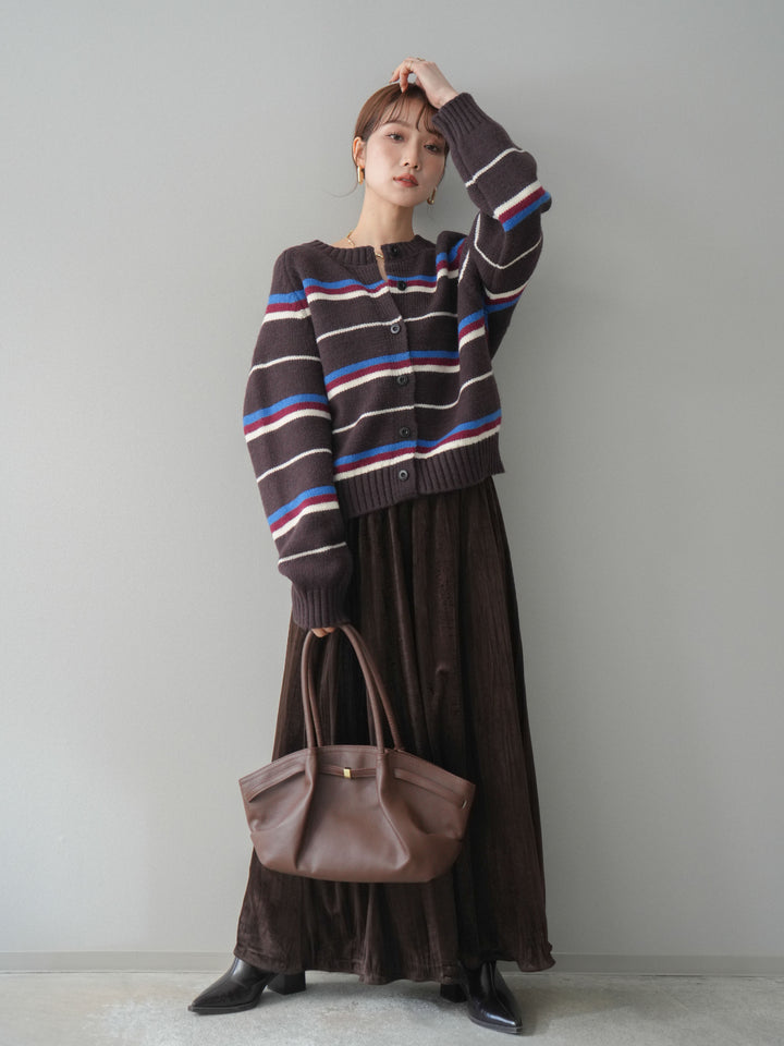 [予約]ワッシャーベロアプリーツスカート/brown