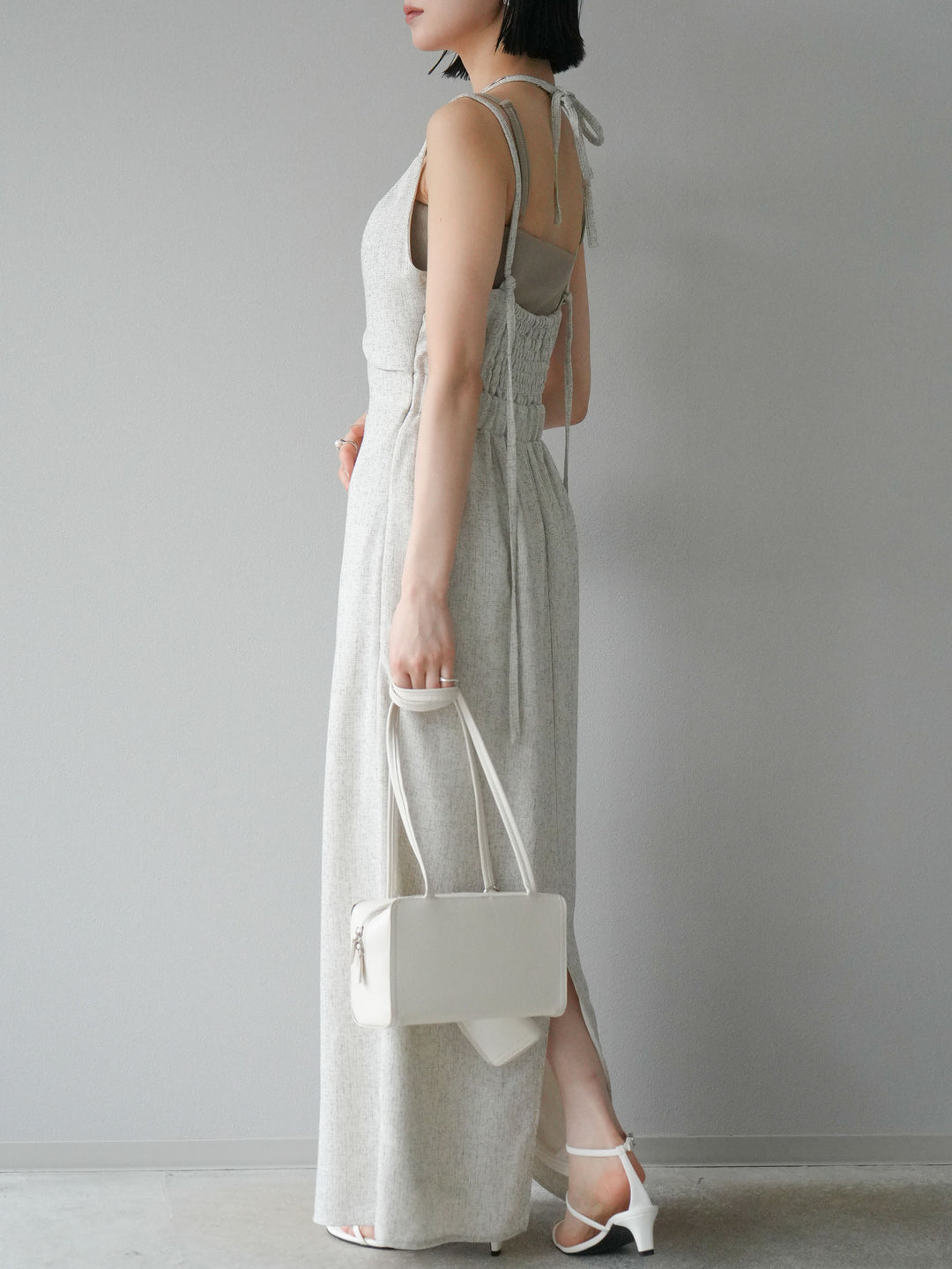 [預購] 夏季粗花呢層疊吊帶洋裝/象牙白