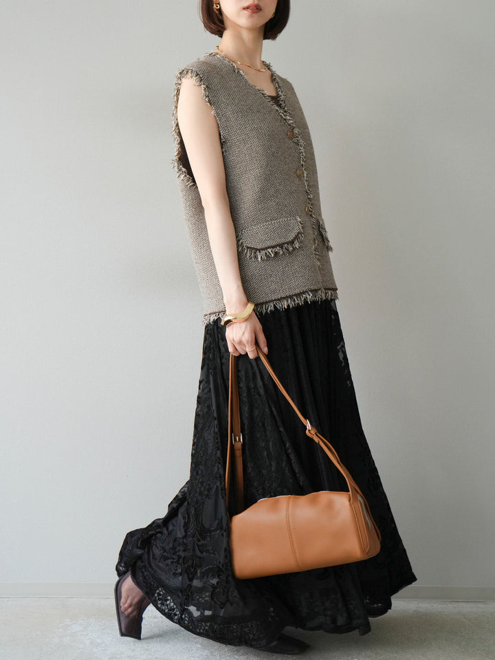 [予約]アンティーク柄フロッキーマキシスカート/ブラック