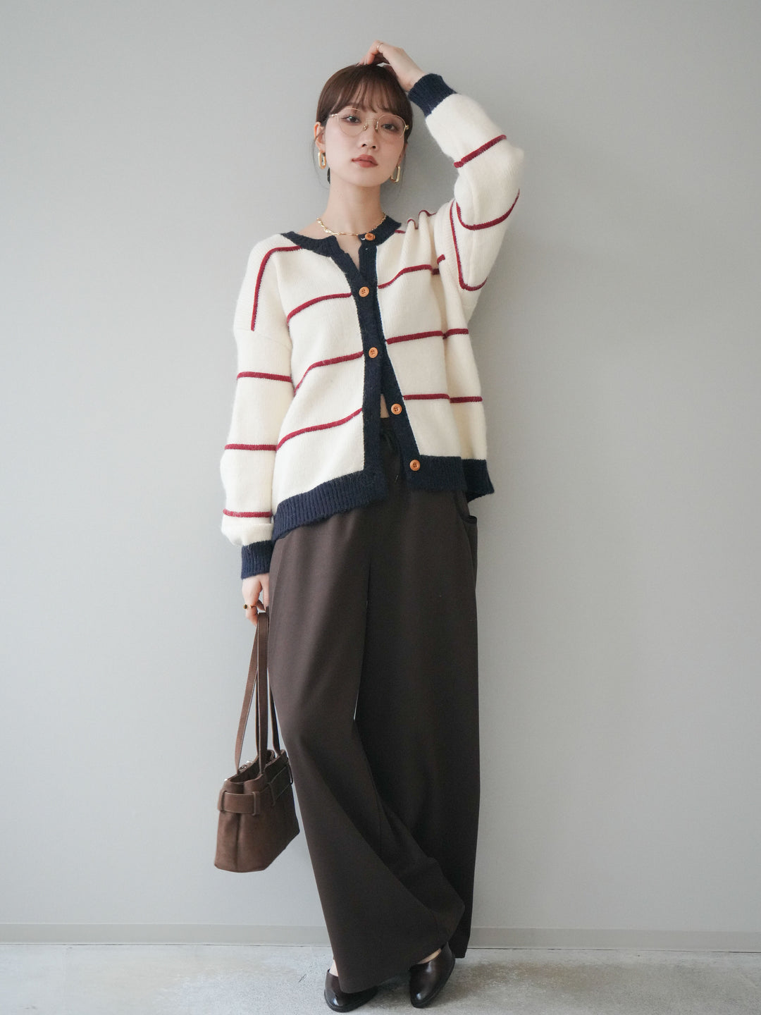 [予約]配色パイピングイージーパンツ/brown