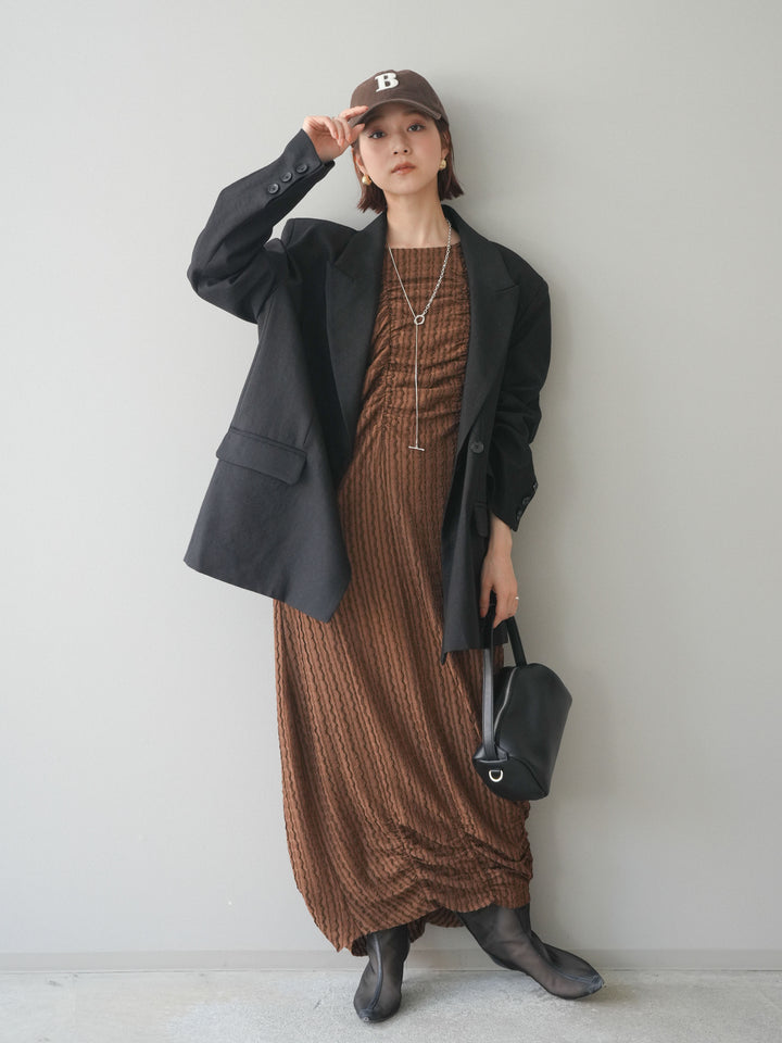 [SET]シャーリングジャガードノースリーブワンピース+エフォートレステイラードジャケット(2set)