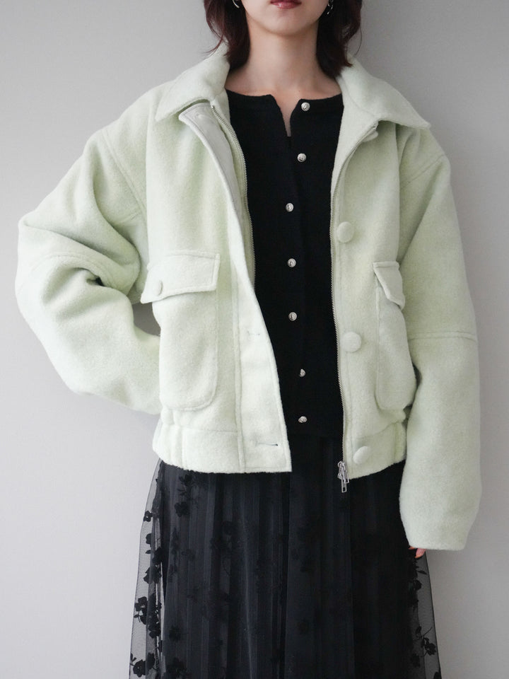[SET]ウールライクフライトジャケット+アンティークボタンニットカーディガン+フラワーフロッキーチュールプリーツスカート(3set)