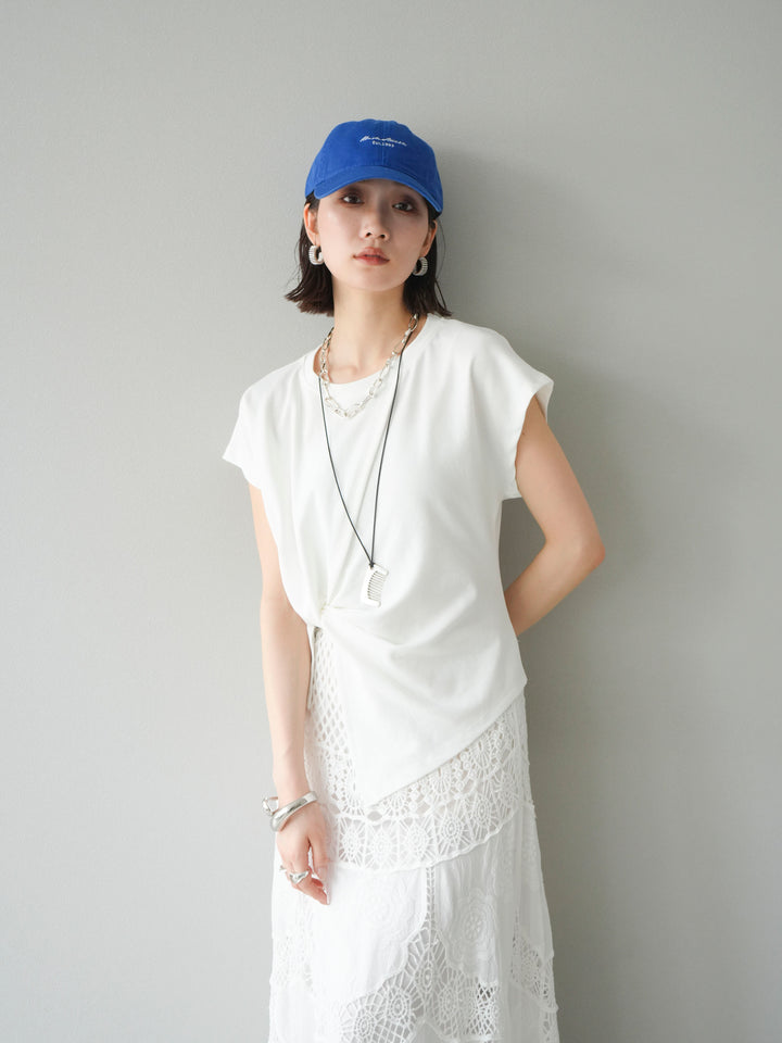 [予約]カシュクールTシャツ＆コームネックレスSET /ホワイト