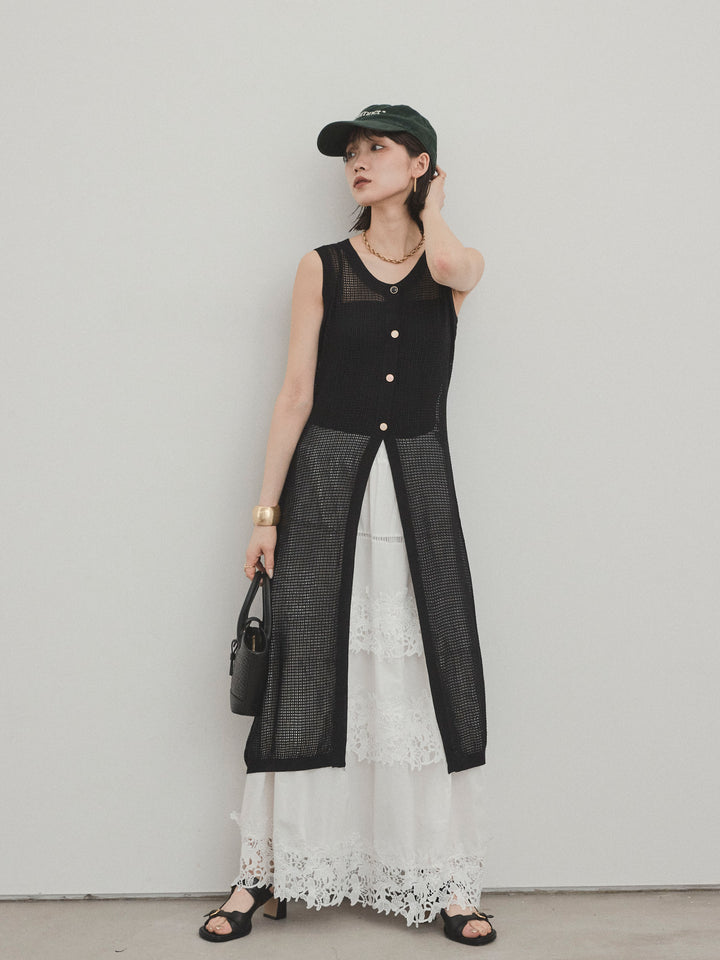 [予約]アソートボタンニットロングジレ/ブラック