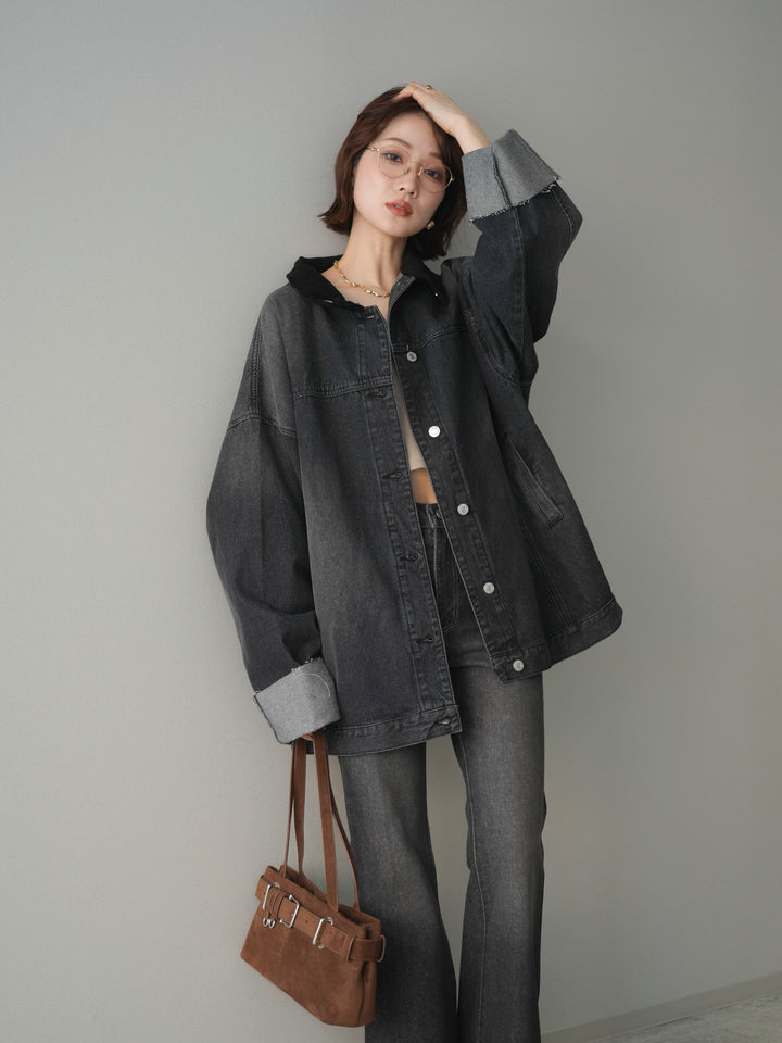 [SET]コーデュロイ×デニムミドルジャケット+フレアデニムパンツ(2set)