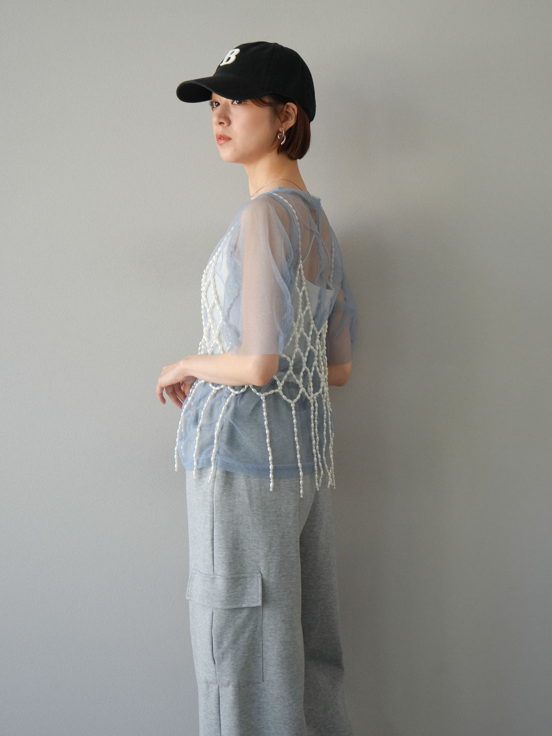 [SET]ラメチュールシャーリングプルオーバー+パールフリンジビスチェ(2set)