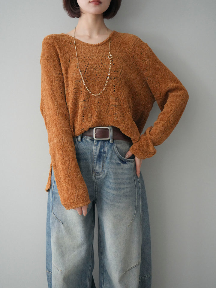 [SET]モール透かし編みニットトップス+選べるアクセセット(2set)