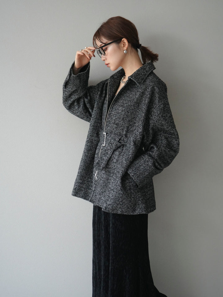 [予約]起毛ツイードベルトぺプラムジャケット/black