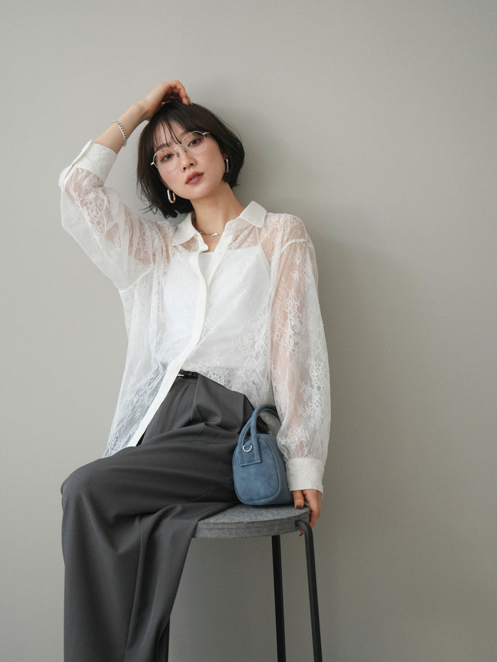 [予約]総レースボリュームスリーブシャツ/off