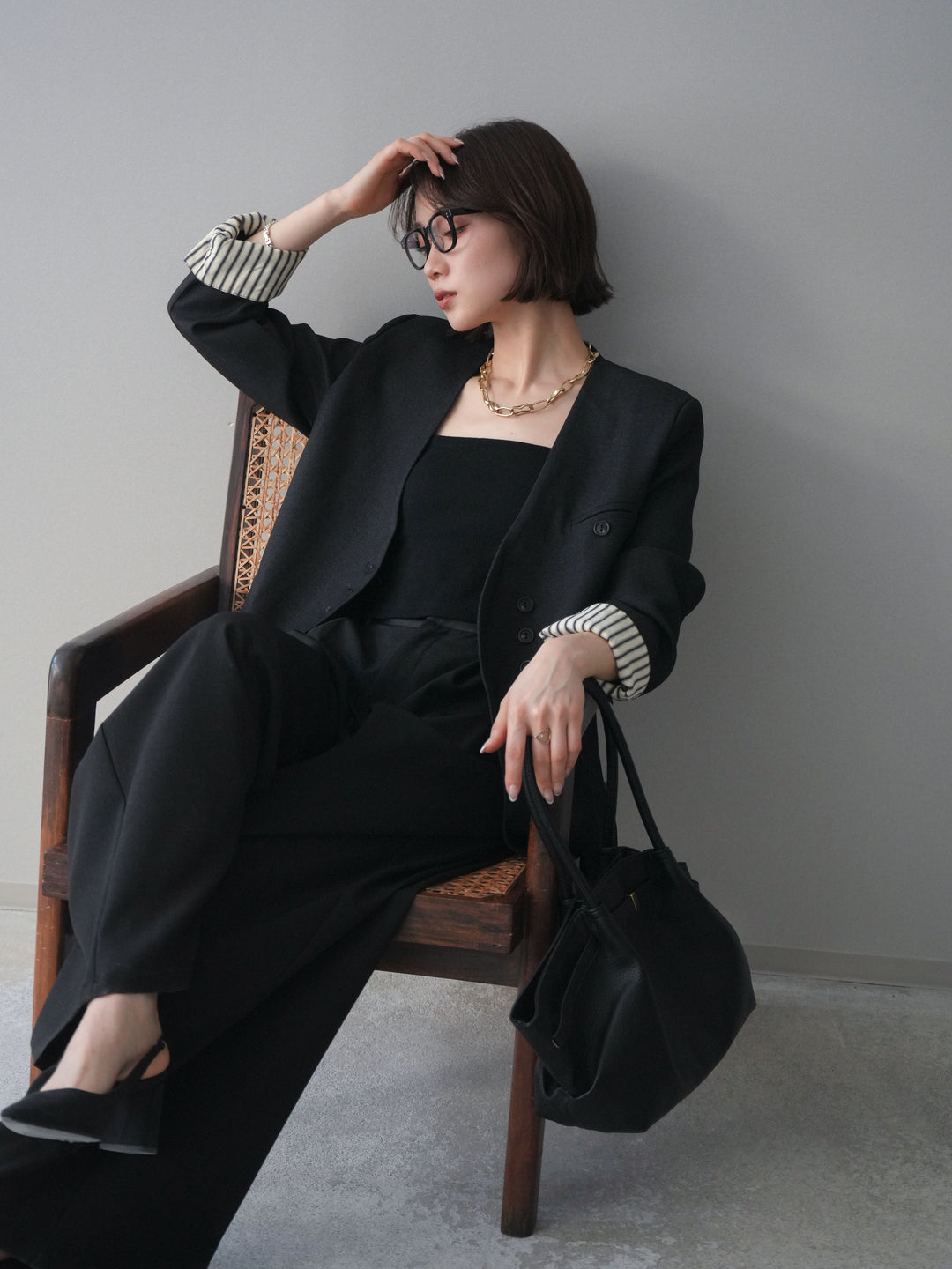 [予約]ノーカラージャケット/charcoal