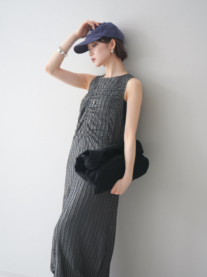 [予約]シャーリングジャガードノースリーブワンピース/gray