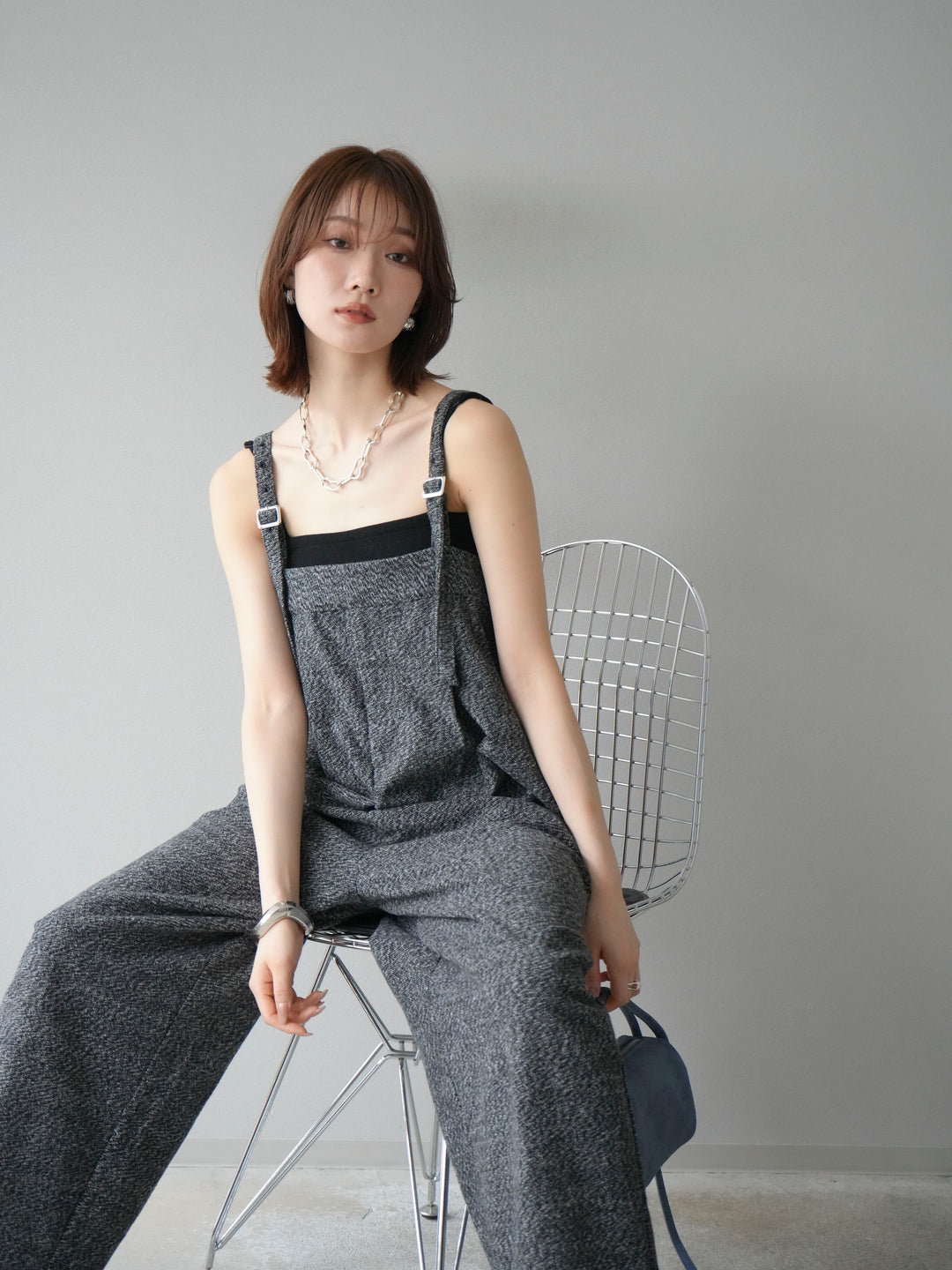 [予約]ツイードベアサロペット/ブラック