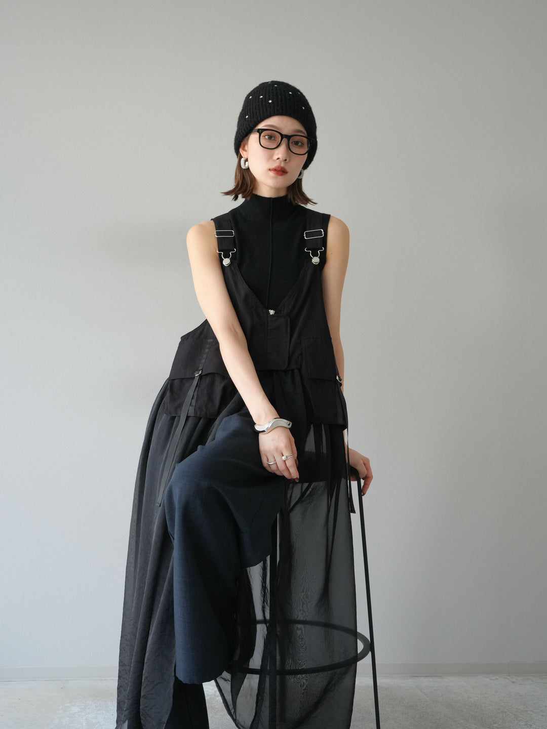 [SET] 戰術背心歐根紗洋裝 + 麻質寬鬆寬褲 (2 件套)