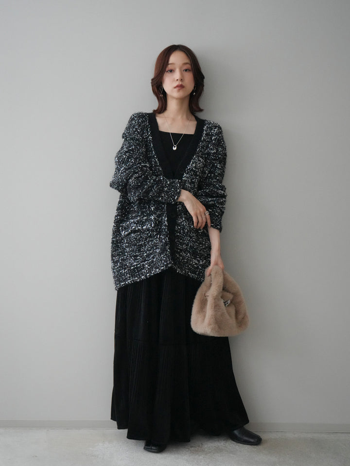 [SET]モールネップニットカーディガン+ベロアティアードワッシャースカート(2set)