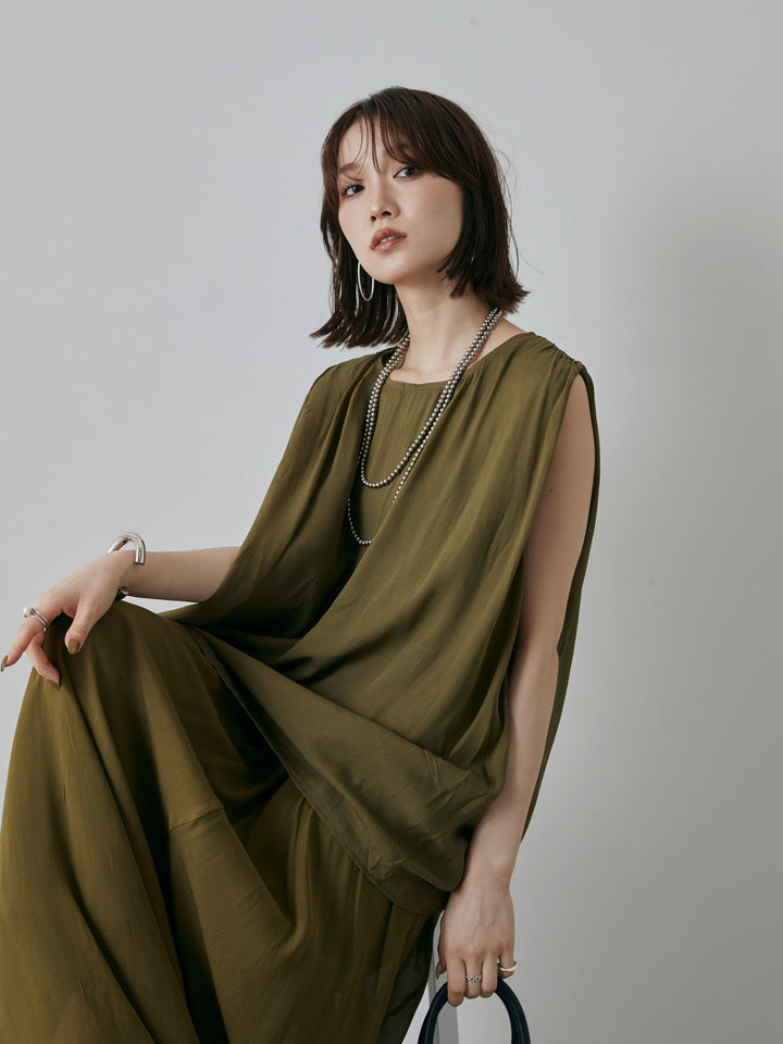 [預購] 透視褶肩襯衫/綠色