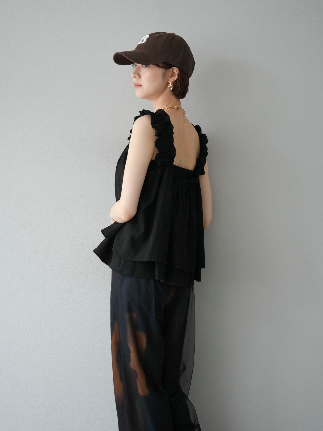 [SET] 縮肩喇叭背心 + 水彩藝術休閒褲 (2 件組)