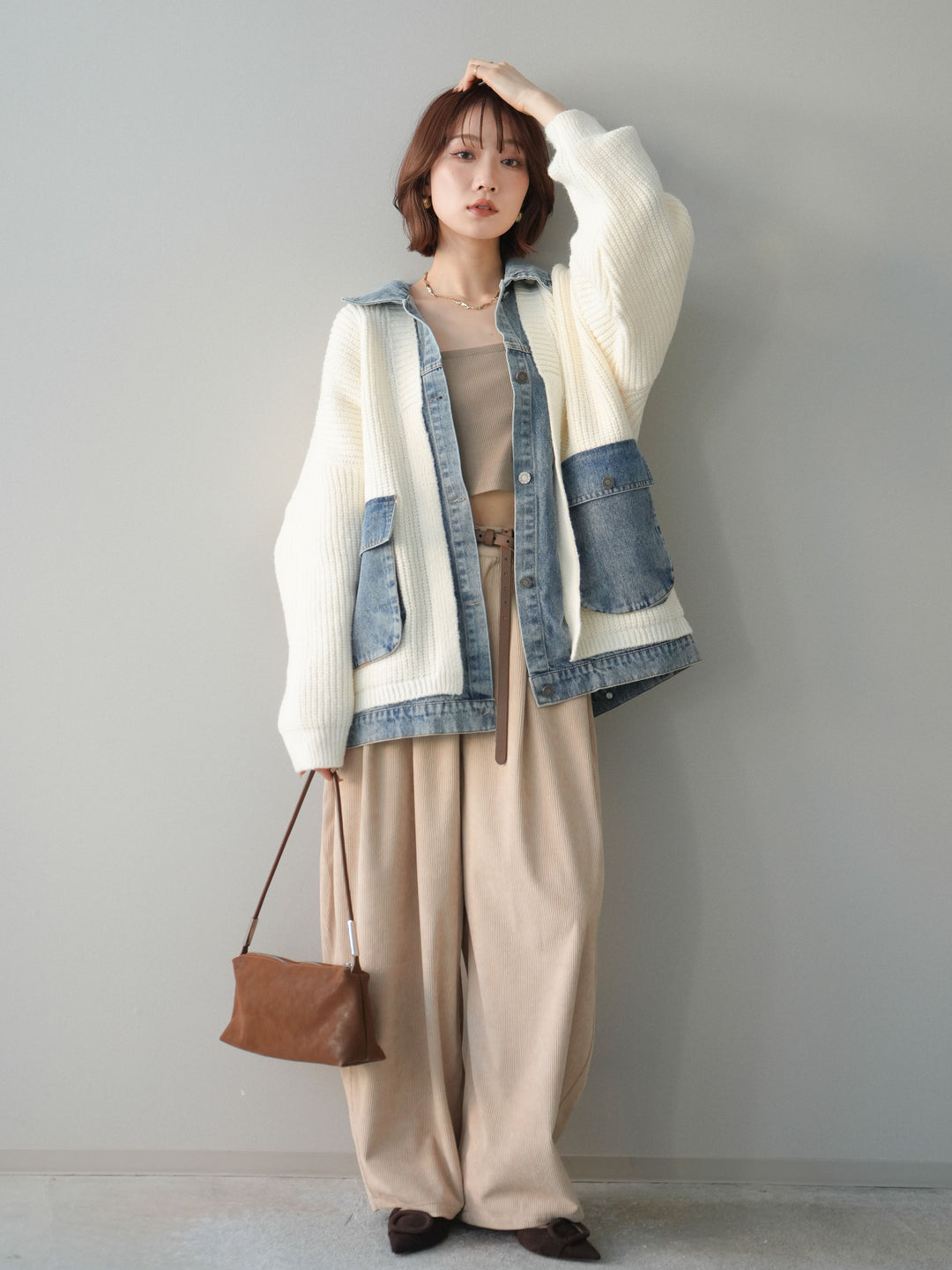 [予約]コーデュロイサイドタックコクーンパンツ/beige