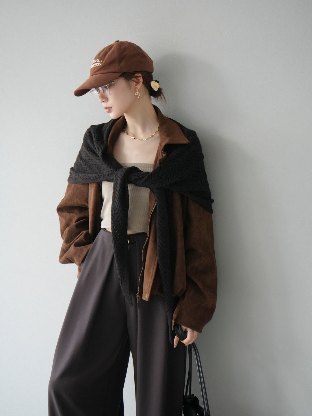 [SET] 麂皮外套+皮帶環設計寬褲（2套）