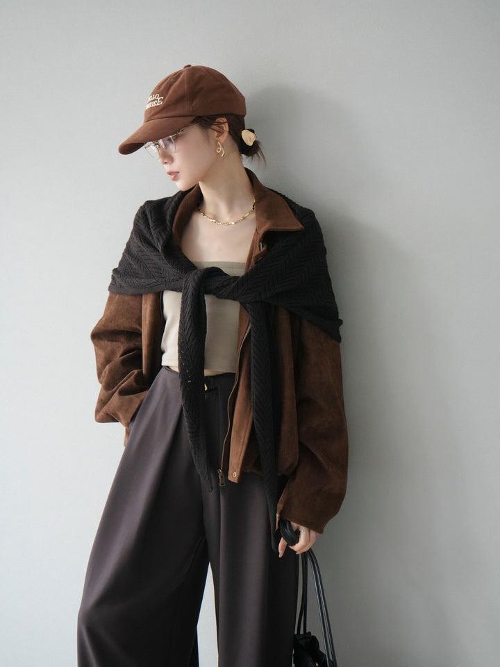 [SET] 麂皮外套+皮帶環設計寬褲（2套）