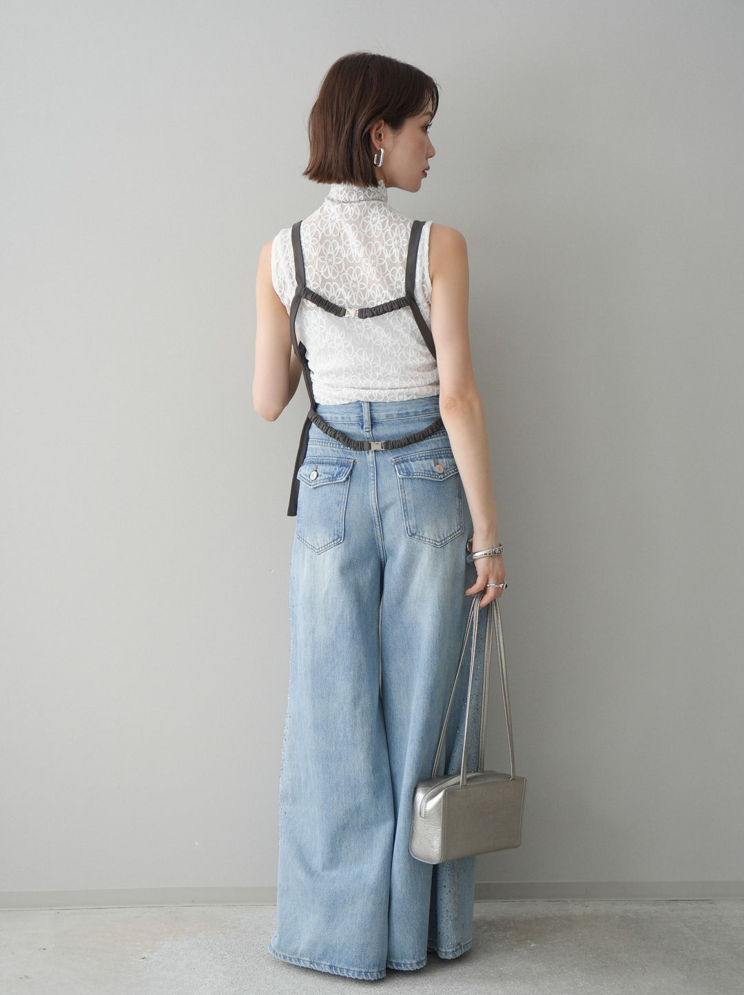 [予約]サイドビジューワイドデニムパンツ/lightblue