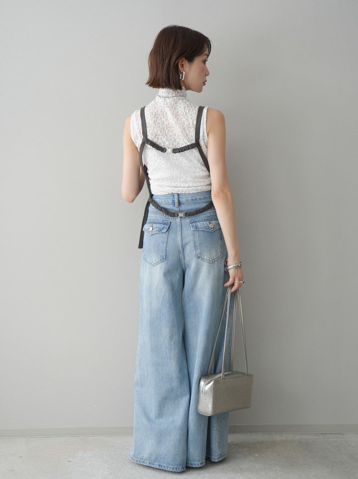[予約]サイドビジューワイドデニムパンツ/lightblue