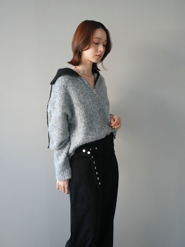 [予約]バイカラージップニットプルオーバー/gray