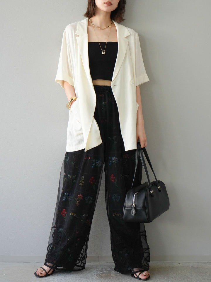 [予約]パッチワークフラワープリントイージーパンツ/ブラック