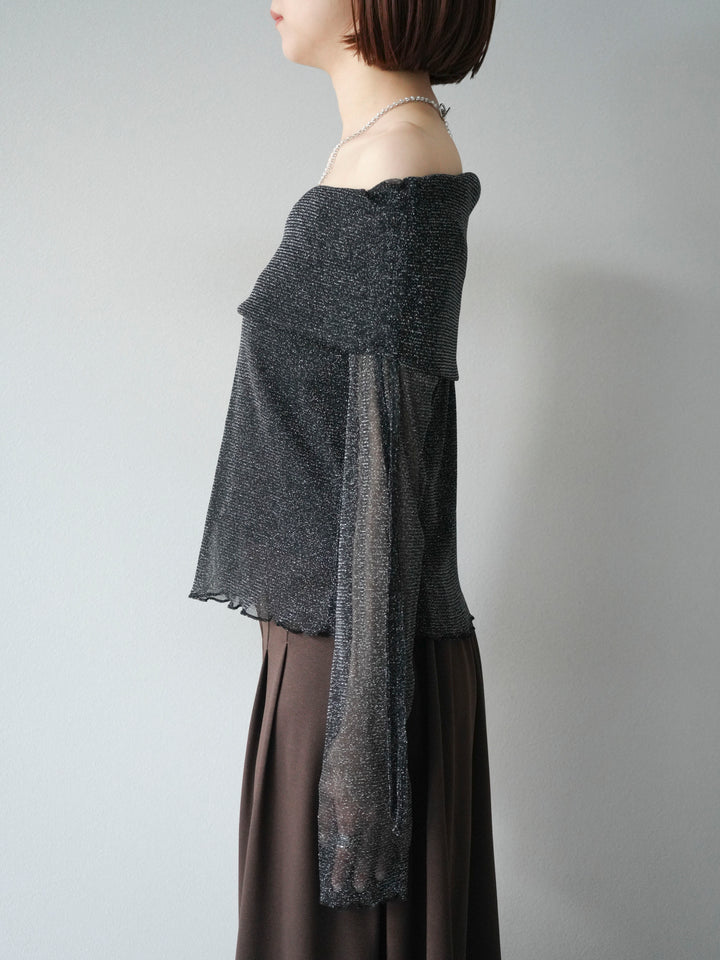 [予約]ラメシアーウィンガーホールオフショルトップス/ブラック