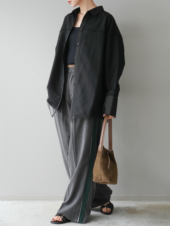 [予約]サイドラインストライプワイドパンツ/チャコール