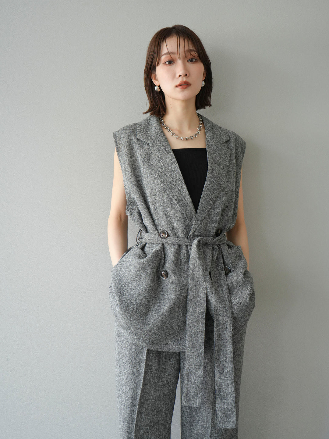 [預購] 混合粗呢背心/黑色