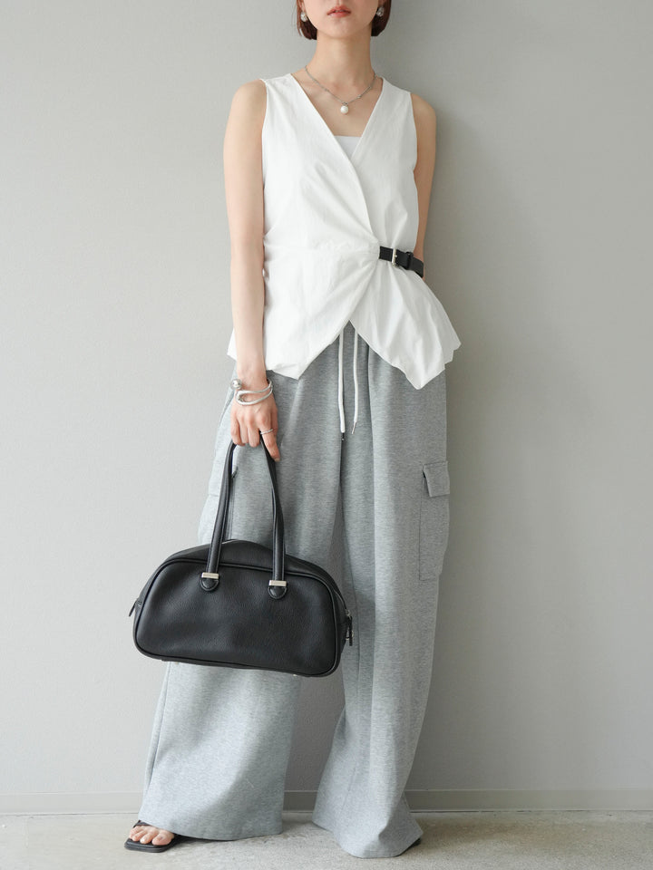 [予約]ベルトデザインバルーンブラウス/ホワイト